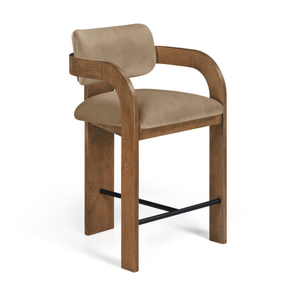 Cedra Beige Velvet Performance Fabric Upholstered Counter Stool
