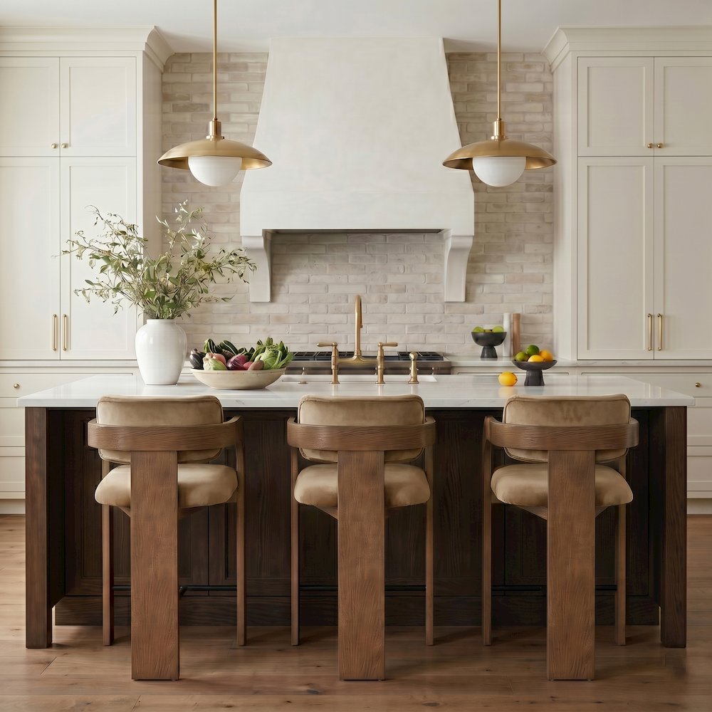 Cedra Beige Velvet Performance Fabric Upholstered Counter Stool