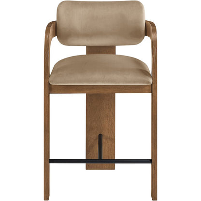 Cedra Beige Velvet Performance Fabric Upholstered Counter Stool