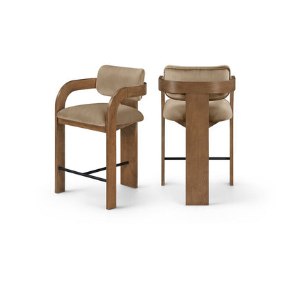 Cedra Beige Velvet Performance Fabric Upholstered Counter Stool