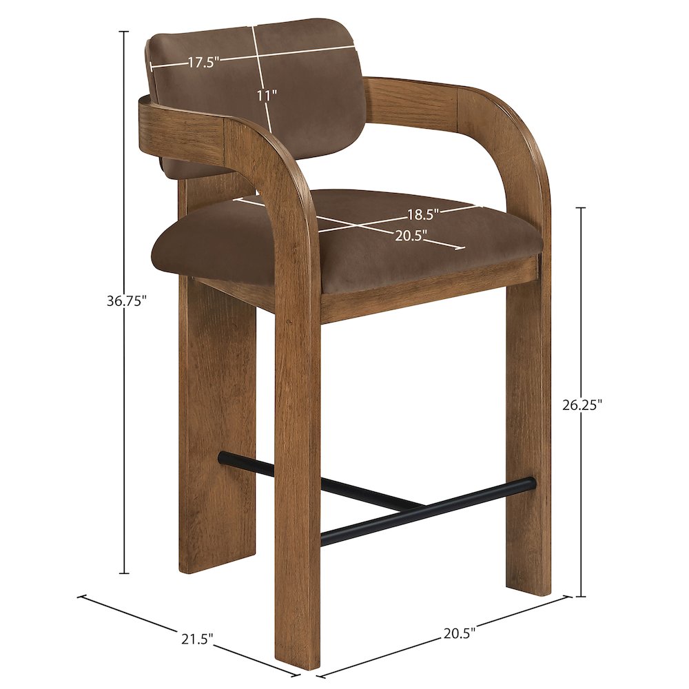 Cedra Brown Velvet Performance Fabric Upholstered Counter Stool