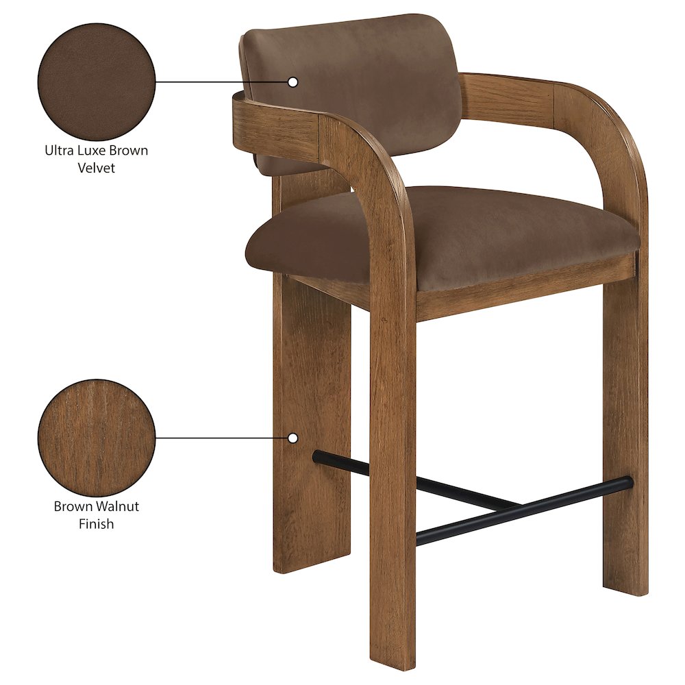 Cedra Brown Velvet Performance Fabric Upholstered Counter Stool
