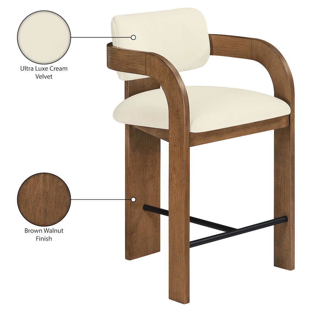 Cedra Cream Velvet Performance Fabric Upholstered Counter Stool