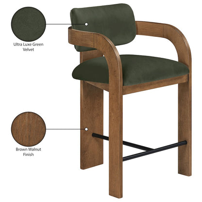 Cedra Green Velvet Performance Fabric Upholstered Counter Stool