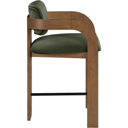 Cedra Green Velvet Performance Fabric Upholstered Counter Stool