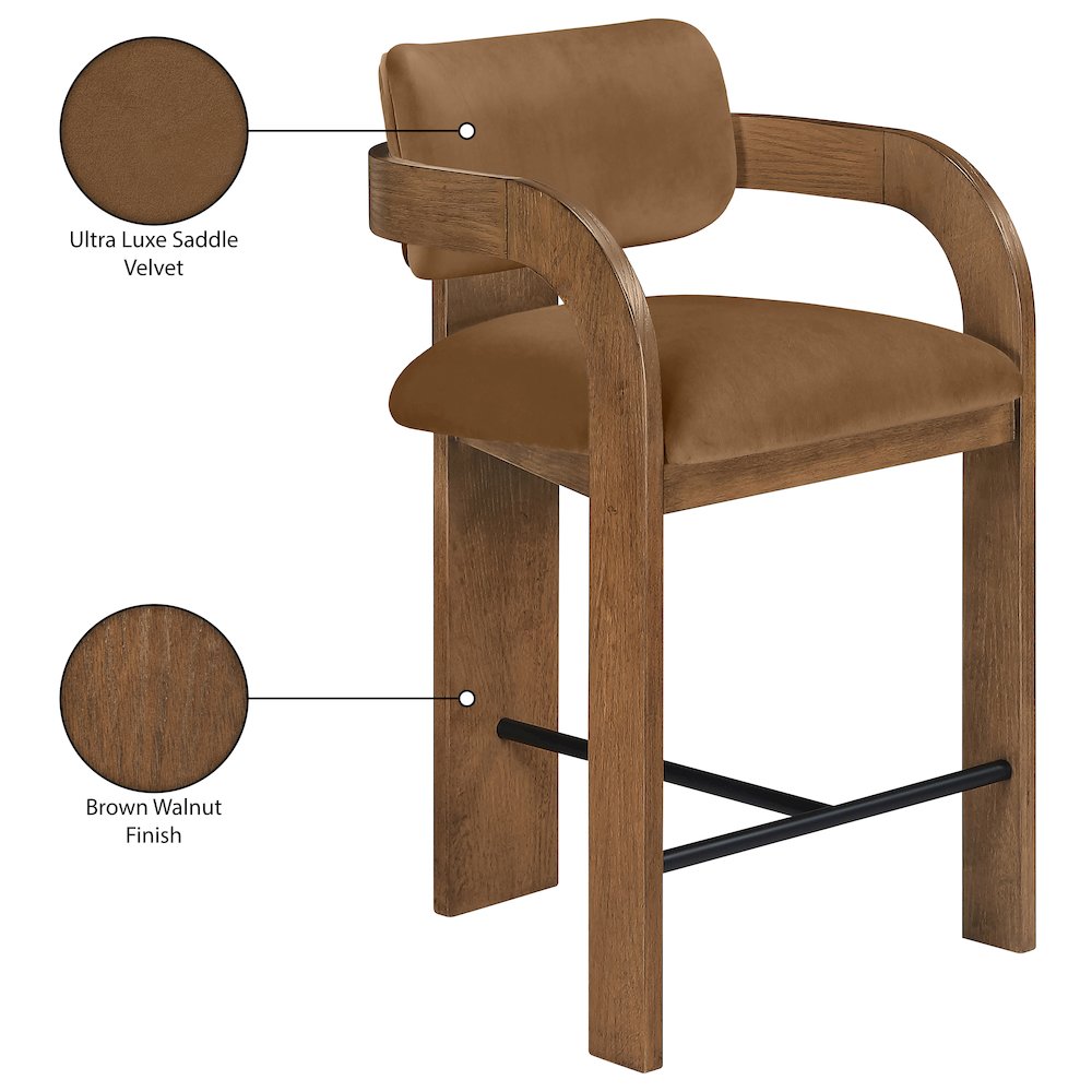Cedra Saddle Velvet Performance Fabric Upholstered Counter Stool