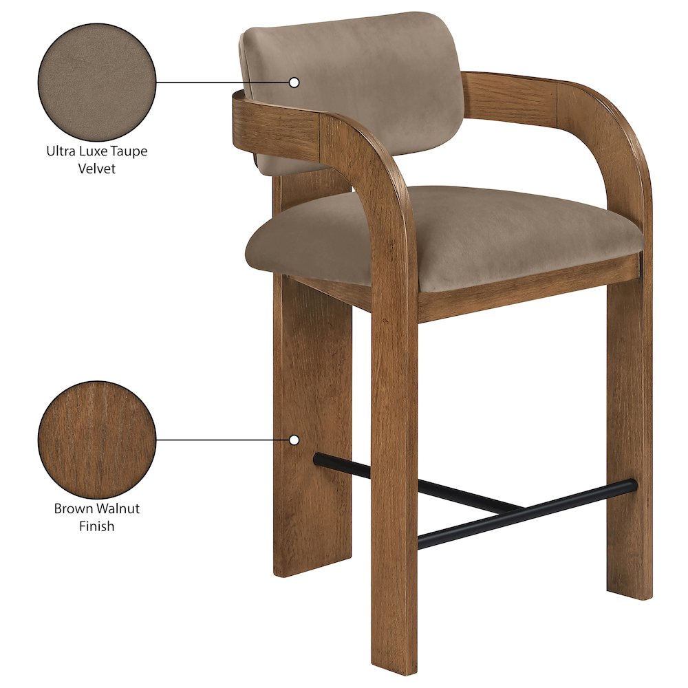 Cedra Taupe Velvet Performance Fabric Upholstered Counter Stool