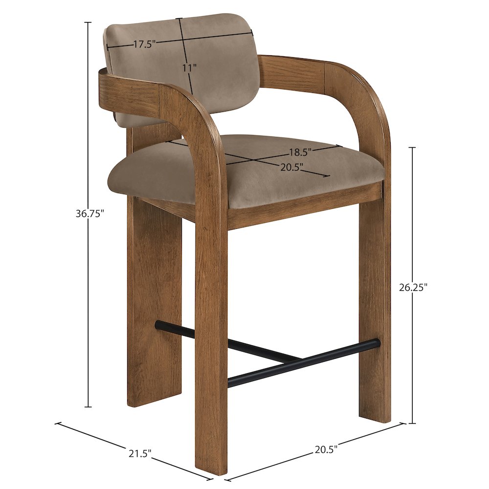 Cedra Taupe Velvet Performance Fabric Upholstered Counter Stool