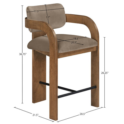 Cedra Taupe Velvet Performance Fabric Upholstered Counter Stool