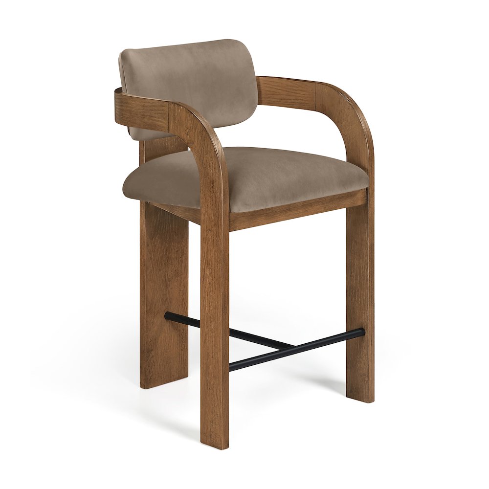 Cedra Taupe Velvet Performance Fabric Upholstered Counter Stool