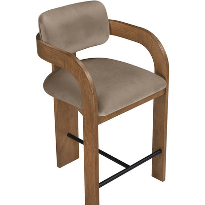 Cedra Taupe Velvet Performance Fabric Upholstered Counter Stool