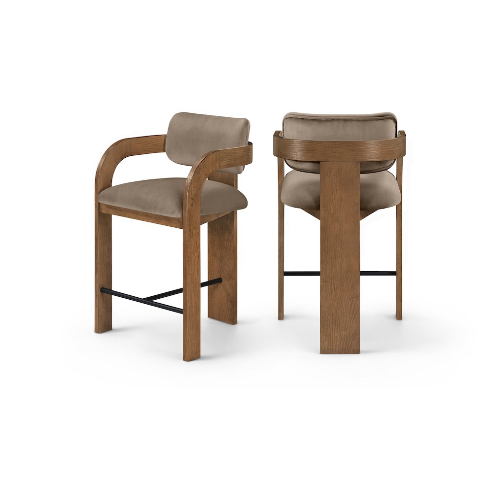 Cedra Taupe Velvet Performance Fabric Upholstered Counter Stool