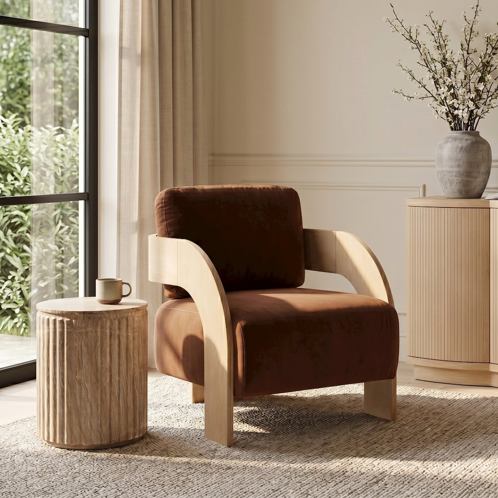 Cedra Cognac Velvet Performance Fabric Upholstered Accent Chair