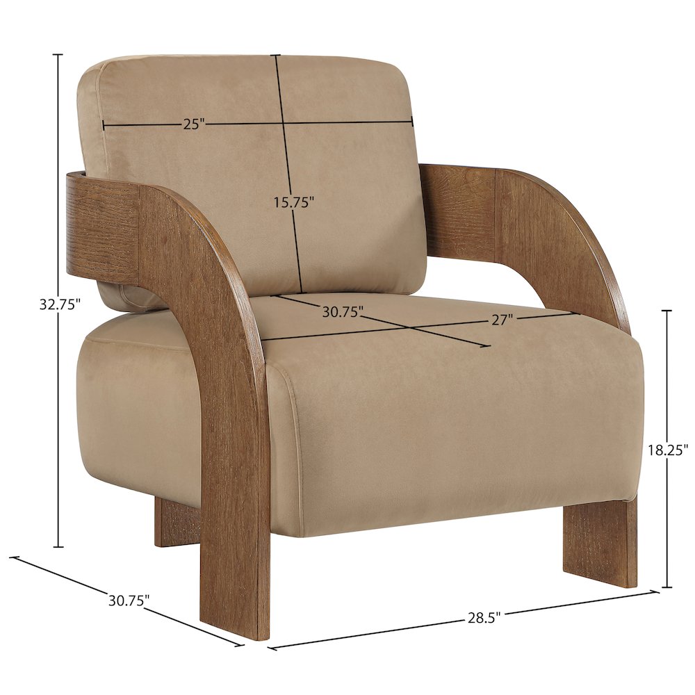 Cedra Beige Velvet Performance Fabric Upholstered Accent Chair