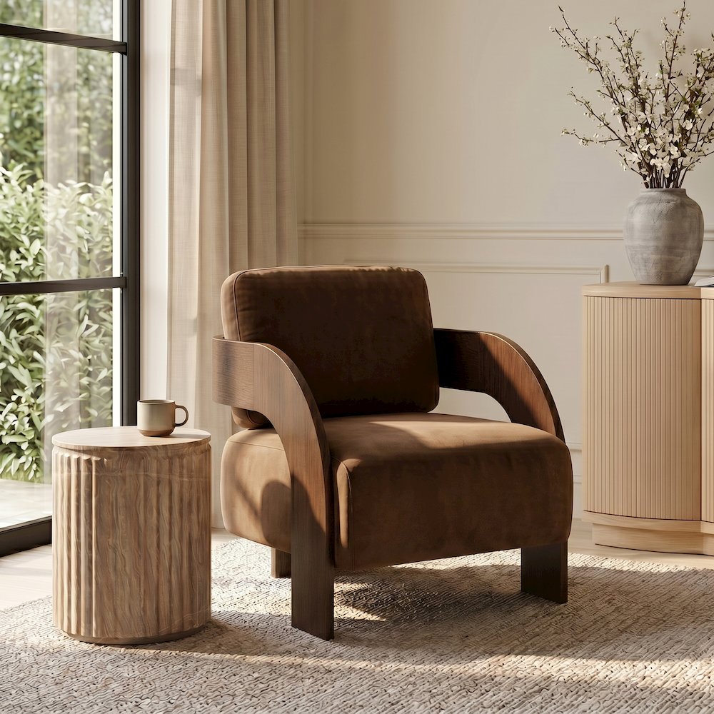 Cedra Saddle Velvet Performance Fabric Upholstered Accent Chair