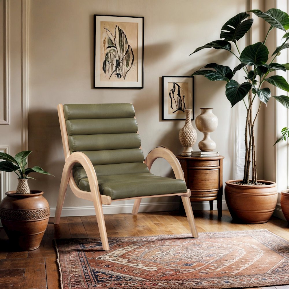 Randal Olive Vegan Leather Upholstered Accent Chair