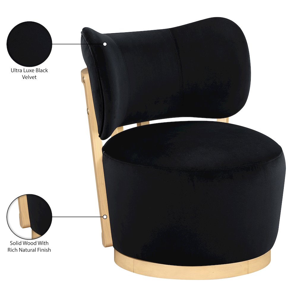 Elara Black Velvet Upholstered Swivel Accent Chair