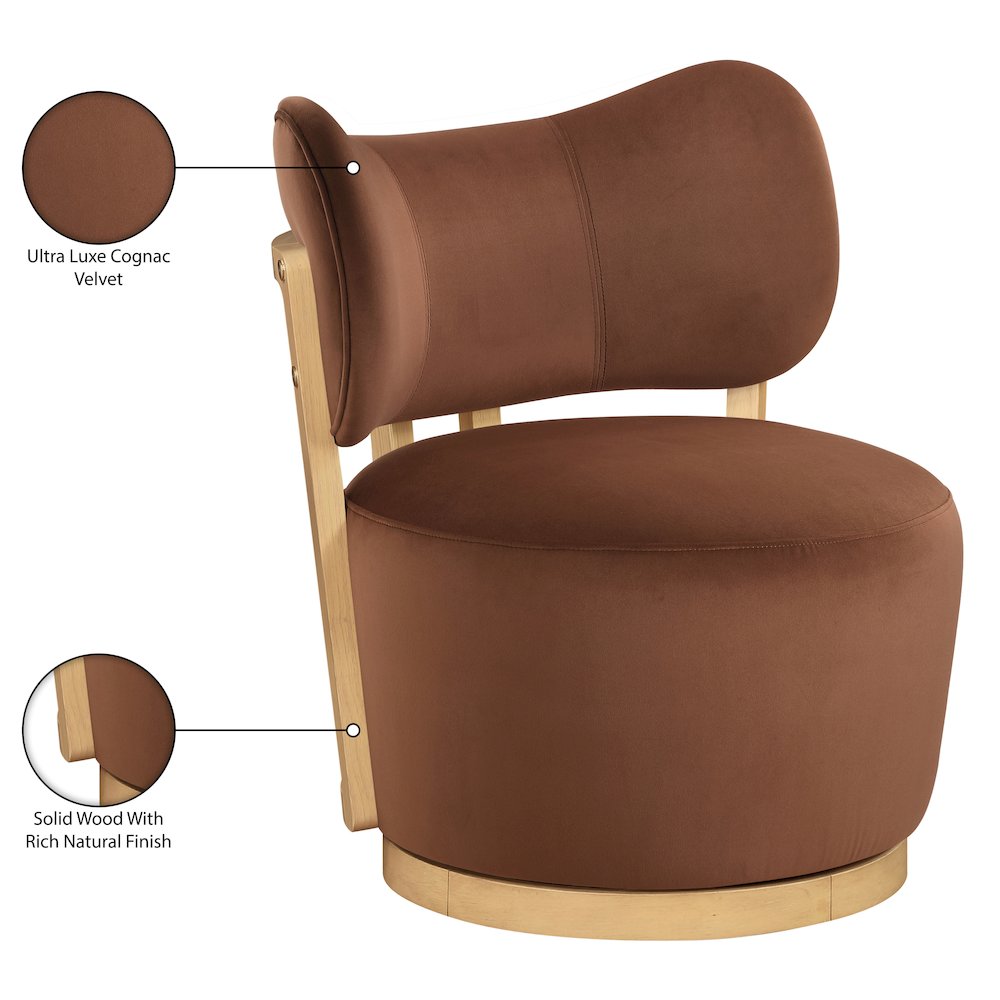 Elara Cognac Velvet Upholstered Swivel Accent Chair