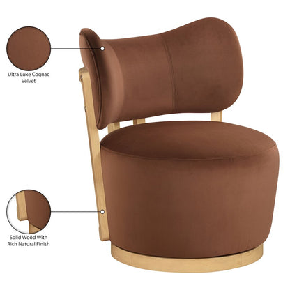 Elara Cognac Velvet Upholstered Swivel Accent Chair