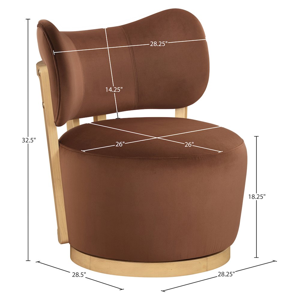 Elara Cognac Velvet Upholstered Swivel Accent Chair