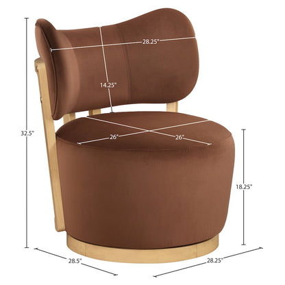 Elara Cognac Velvet Upholstered Swivel Accent Chair