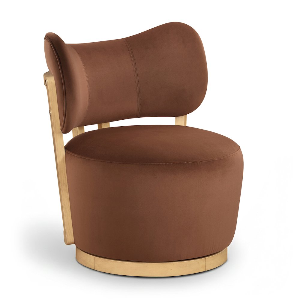 Elara Cognac Velvet Upholstered Swivel Accent Chair