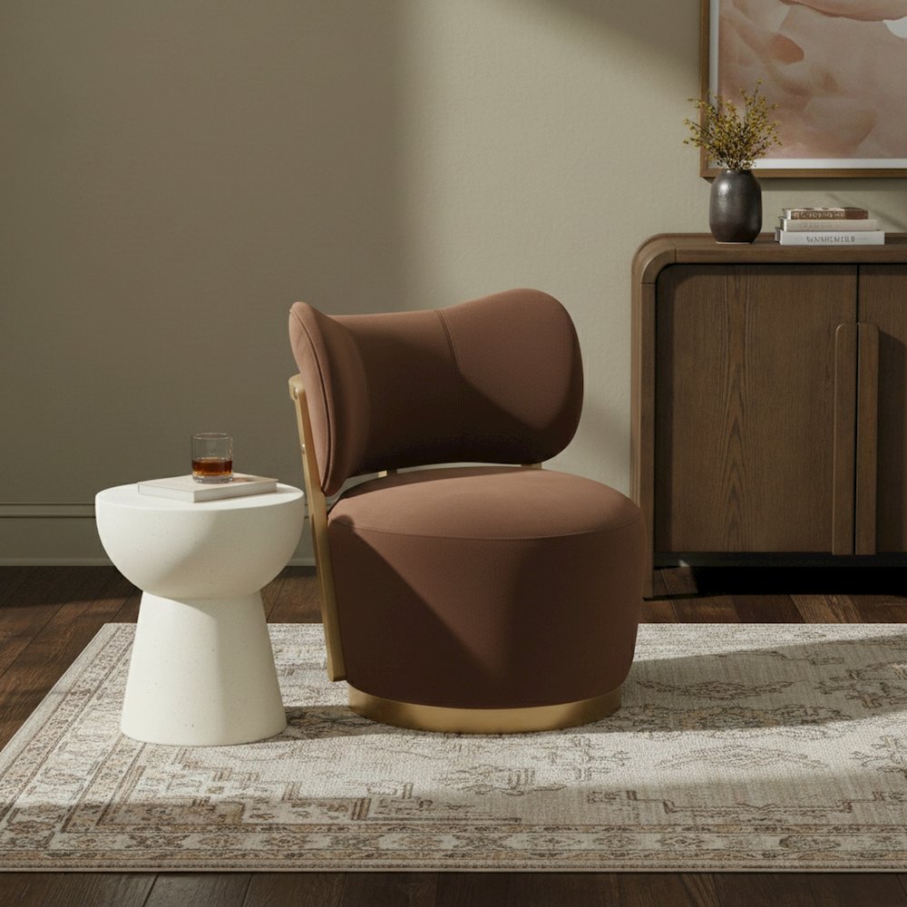 Elara Cognac Velvet Upholstered Swivel Accent Chair