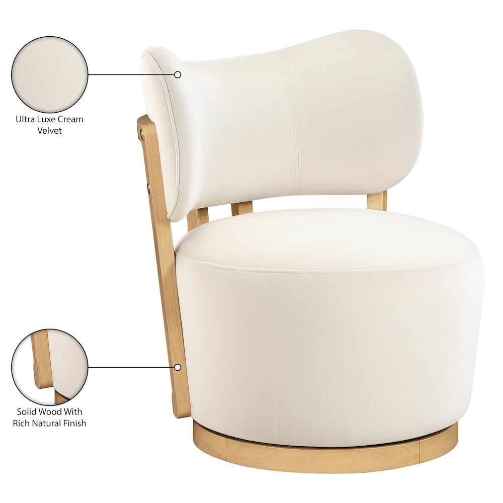 Elara Cream Velvet Upholstered Swivel Accent Chair