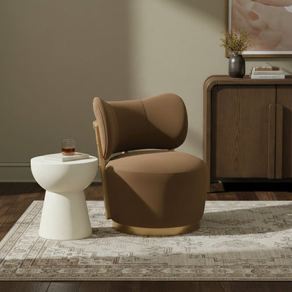 Elara Saddle Velvet Upholstered Swivel Accent Chair