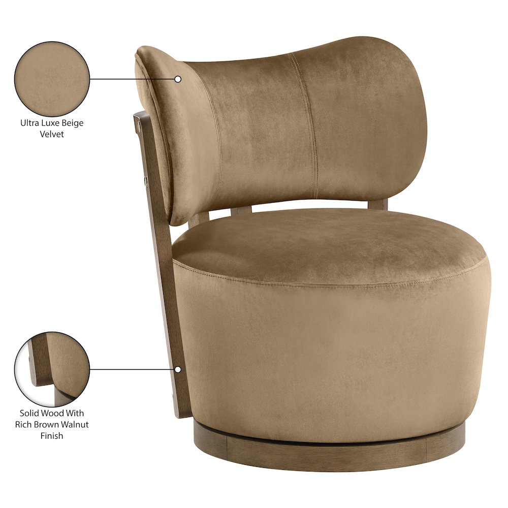 Elara Beige Velvet Upholstered Swivel Accent Chair
