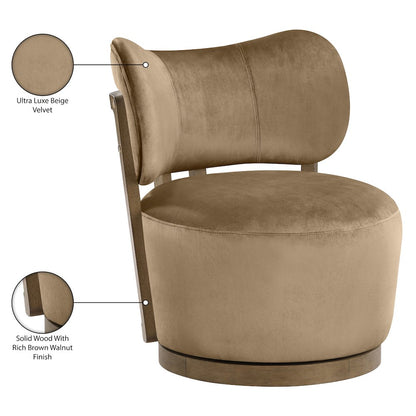 Elara Beige Velvet Upholstered Swivel Accent Chair