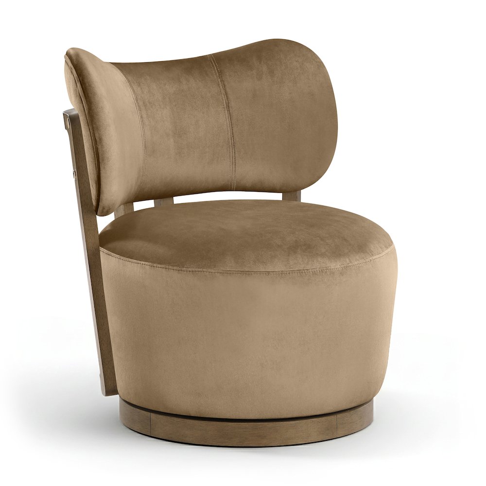 Elara Beige Velvet Upholstered Swivel Accent Chair