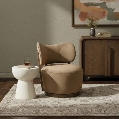 Elara Beige Velvet Upholstered Swivel Accent Chair