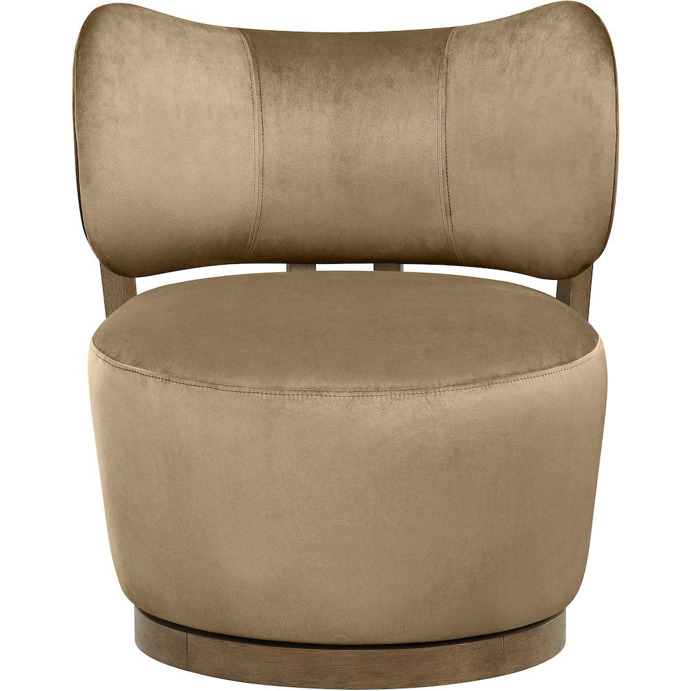 Elara Beige Velvet Upholstered Swivel Accent Chair