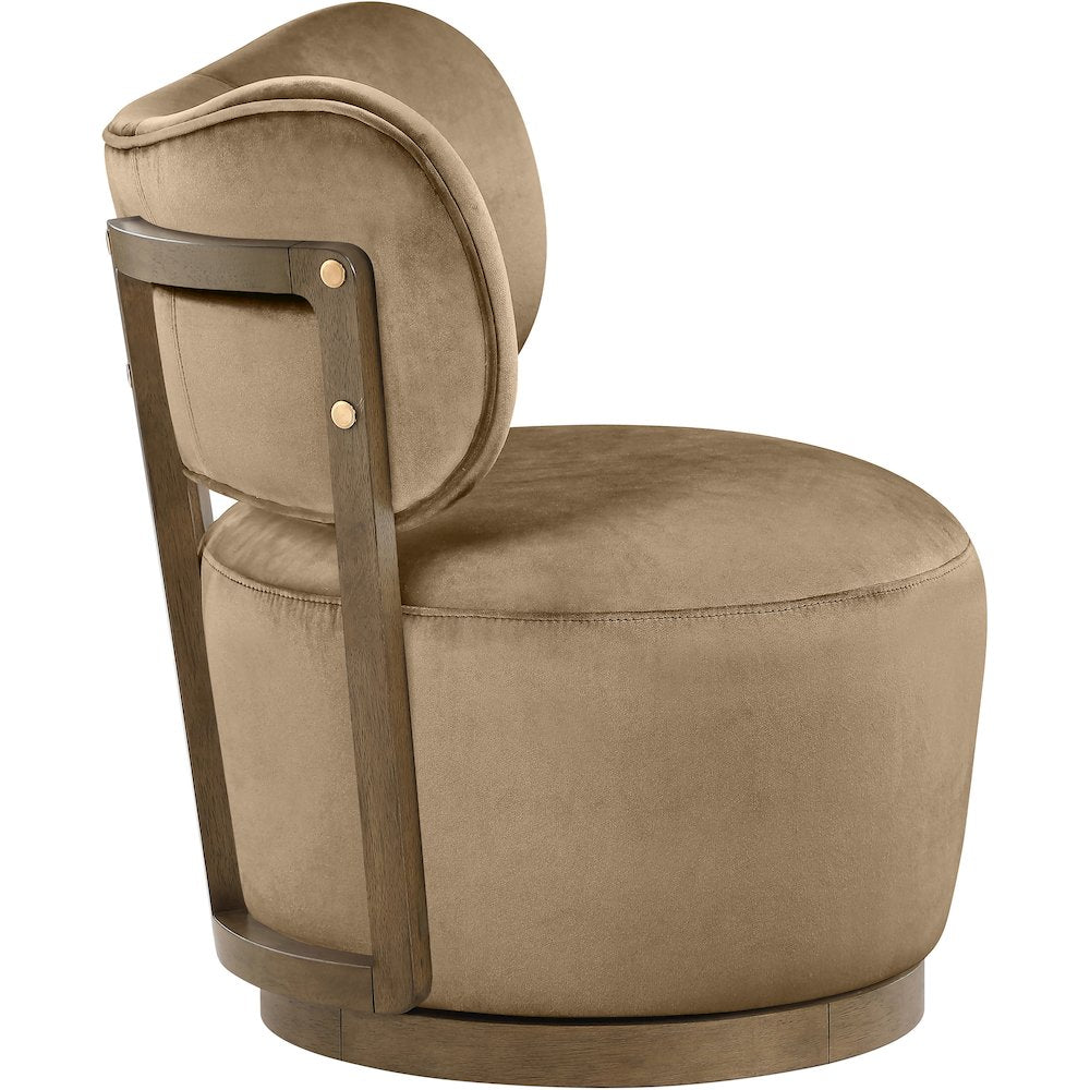 Elara Beige Velvet Upholstered Swivel Accent Chair