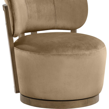 Elara Beige Velvet Upholstered Swivel Accent Chair