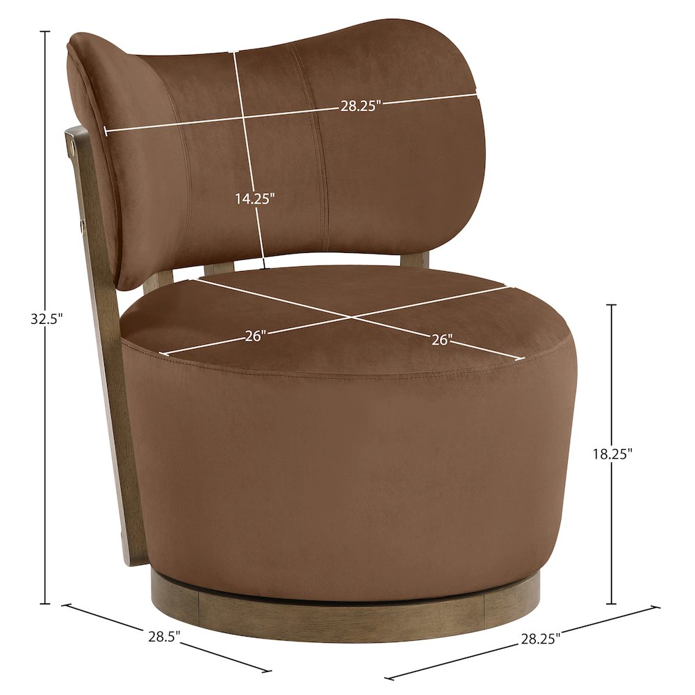 Elara Brown Velvet Upholstered Swivel Accent Chair