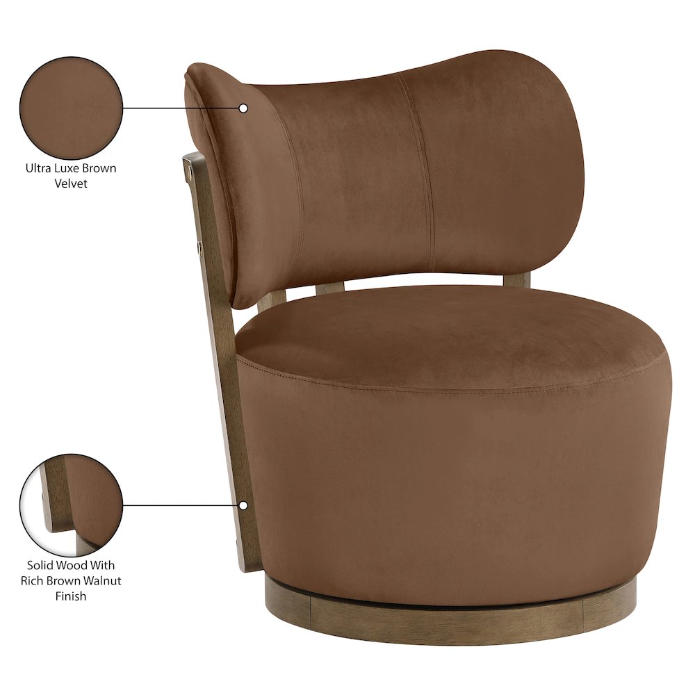 Elara Brown Velvet Upholstered Swivel Accent Chair