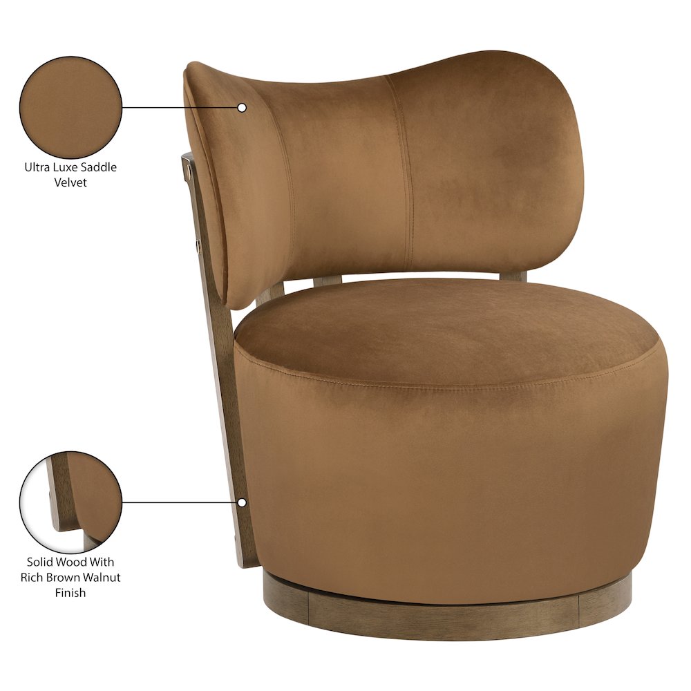 Elara Saddle Velvet Upholstered Swivel Accent Chair