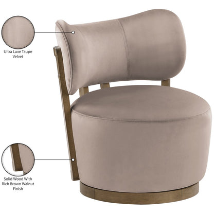 Elara Taupe Velvet Upholstered Swivel Accent Chair