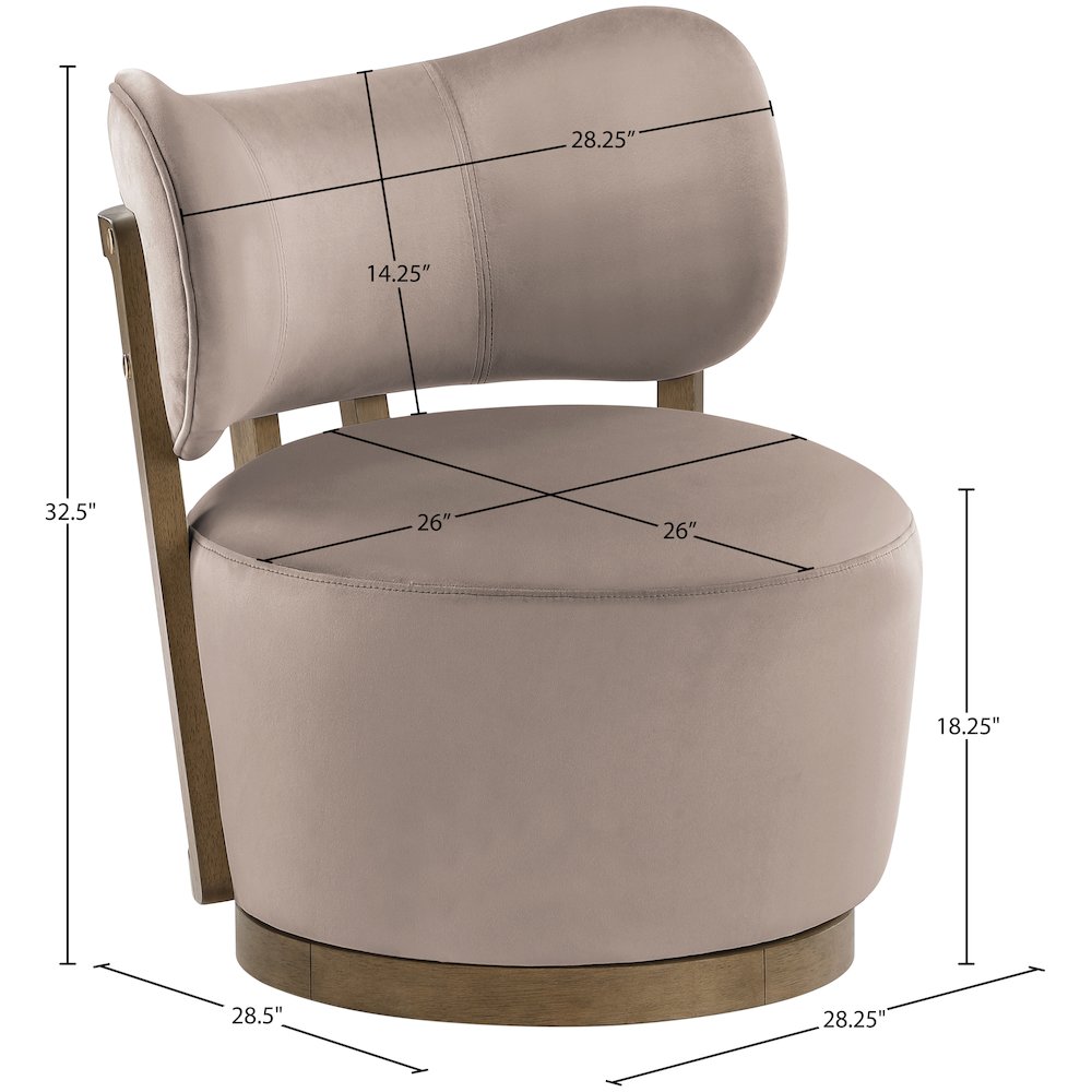 Elara Taupe Velvet Upholstered Swivel Accent Chair