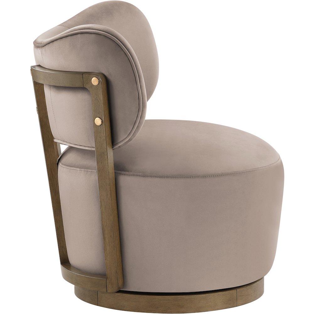 Elara Taupe Velvet Upholstered Swivel Accent Chair