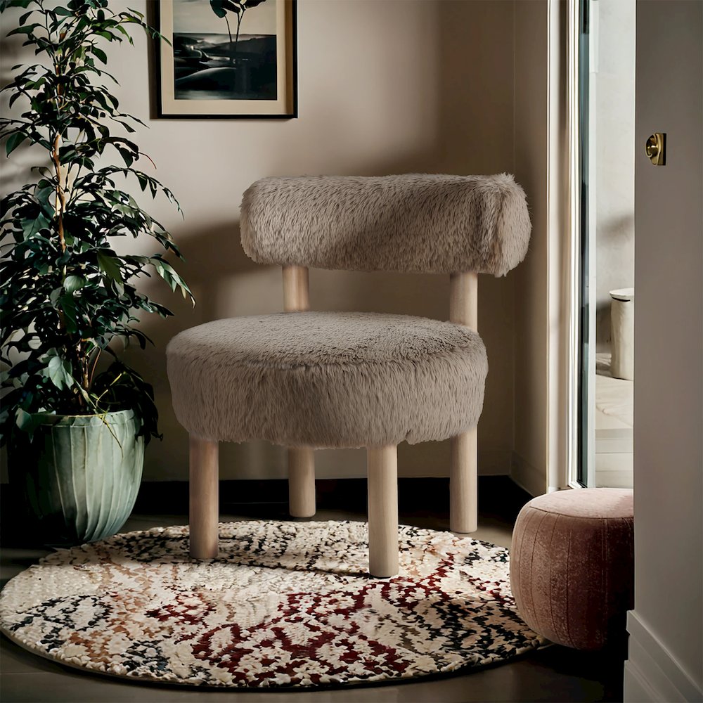 Ambre Beige Vegan Shearling Fabric Upholstered Accent Chair