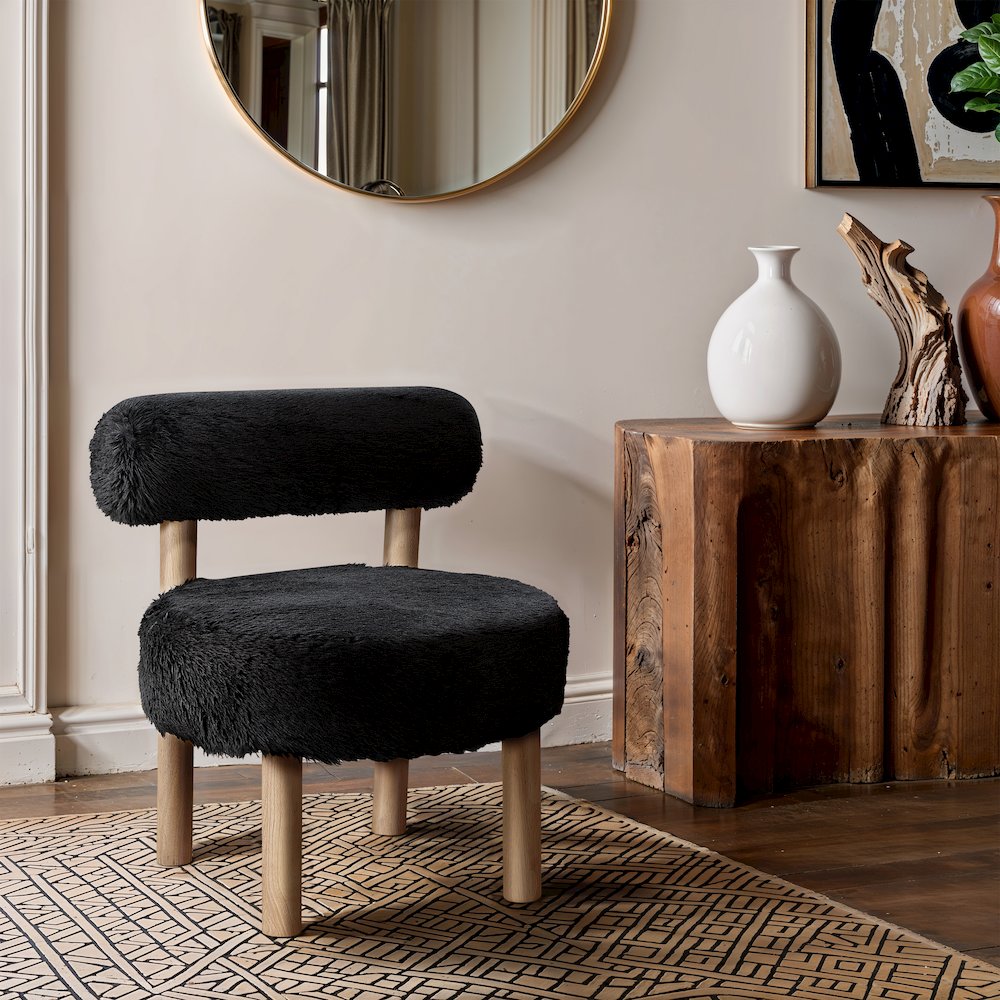Ambre Black Vegan Shearling Fabric Upholstered Accent Chair