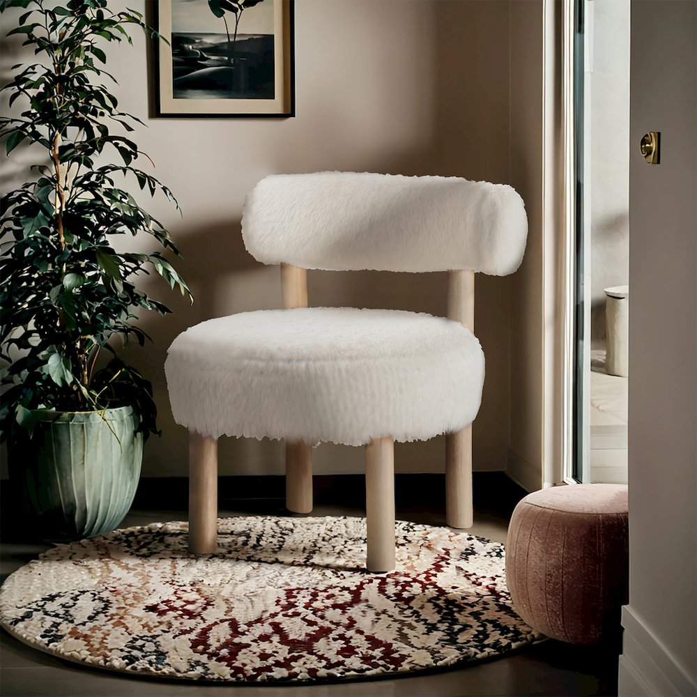 Ambre Cream Vegan Shearling Fabric Upholstered Accent Chair