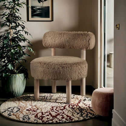 Ambre Tan Vegan Shearling Fabric Upholstered Accent Chair