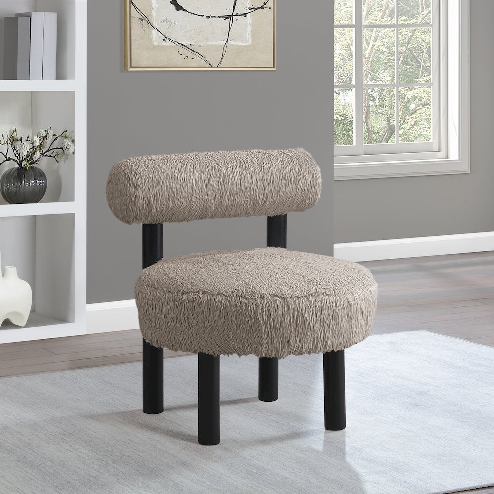 Ambre Beige Vegan Shearling Fabric Upholstered Accent Chair