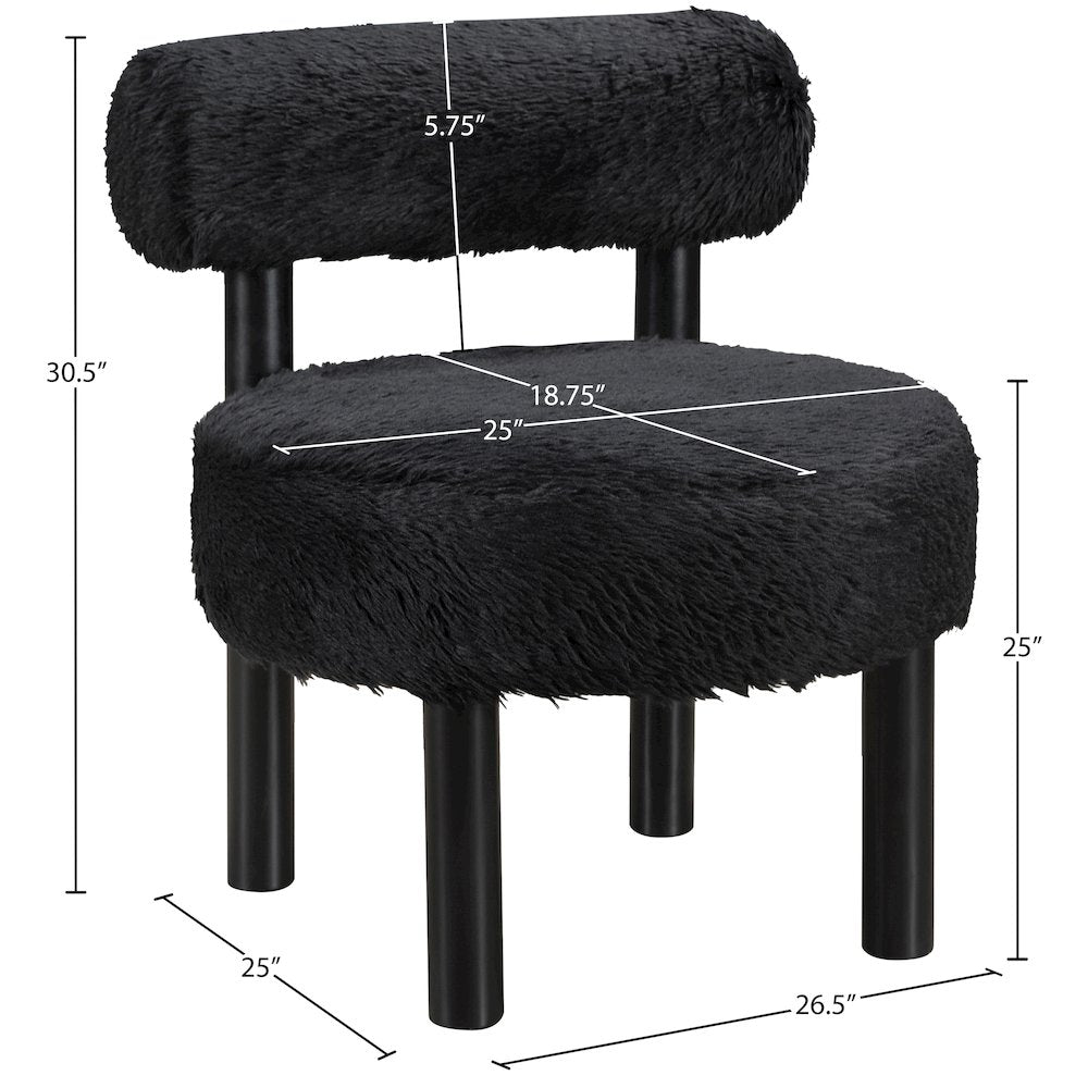 Ambre Black Vegan Shearling Fabric Upholstered Accent Chair