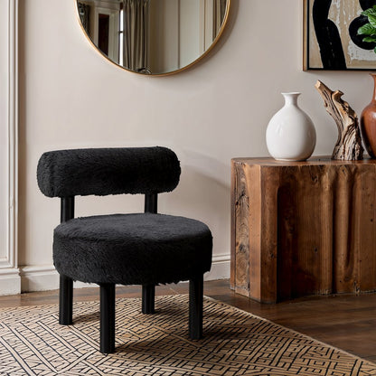 Ambre Black Vegan Shearling Fabric Upholstered Accent Chair