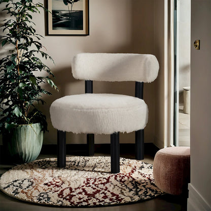 Ambre Cream Vegan Shearling Fabric Upholstered Accent Chair